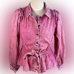 Free People Acid Wash Denim Puff Sleeve You’re All Mine Jacket